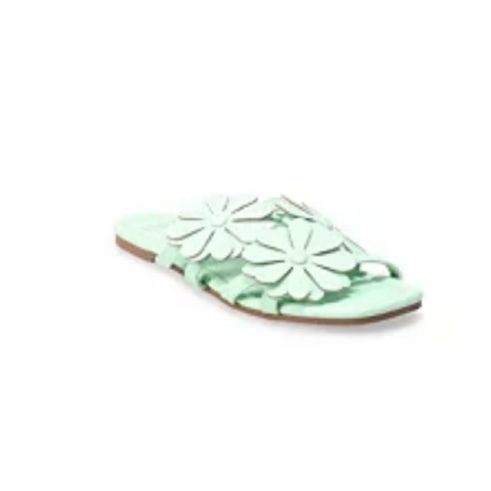 SO slide sandals mint green floral flats